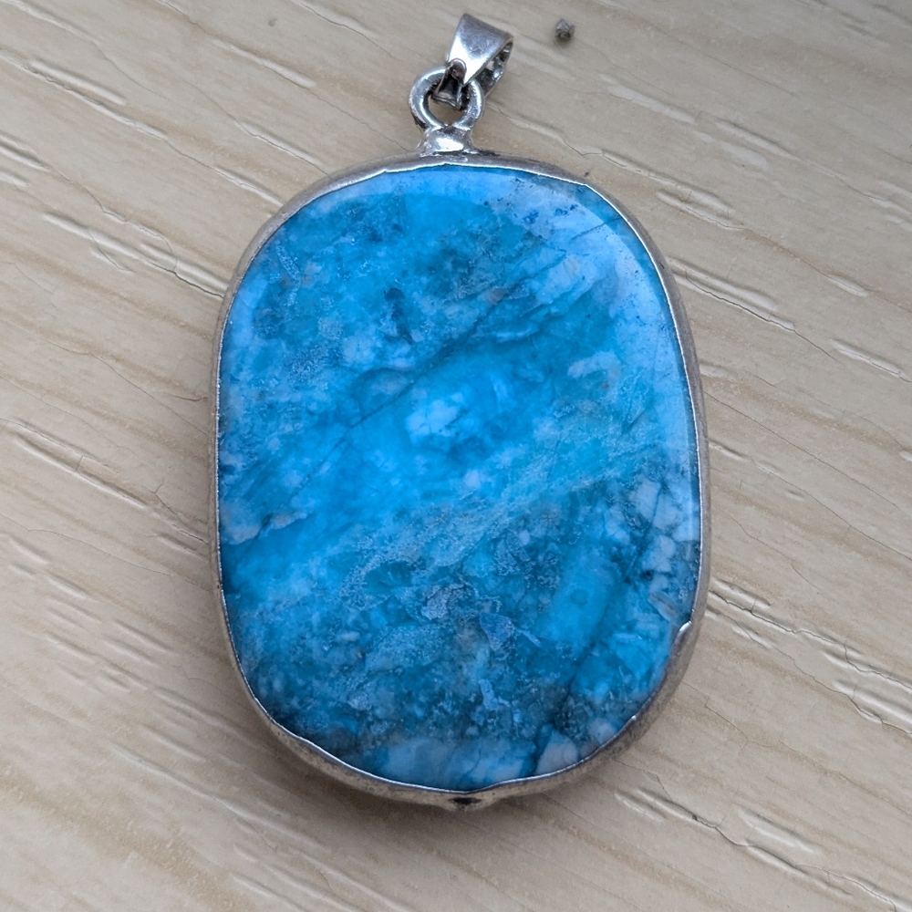 Vintage Double Sided Turquoise Blue Stone and Silver Pendant